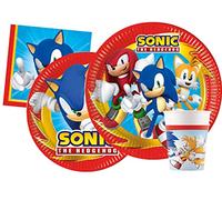 Party Tableware Set Sonic the Hedgehog for 24 people (112 pcs: 24 paper plates Ø23cm, 24 paper plates Ø20cm, 24 cups 200ml, 40 paper napkins 33x33cm)