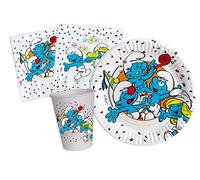Party Tableware Set The Smurfs for 8 people (36 pcs: 8 plates Ø18cm, 8 cups 200ml, 20 napkins 33x33cm) in eco-friendly compostable paper