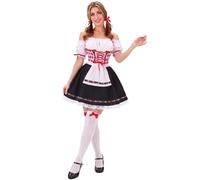 PARTY TELLER 3 PCS Oktoberfest Dirndl Dress for Women, Red Gingham Bavarian Beer Girl Costume Halloween Costume