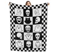 PARTY TELLER Skull Blanket, Black and White Checkered Ghost Blanket