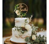 Party to Be 3D Flowers Wedding Cake Topper Custom Last Name Wedding Cake Decoration in Wood with 3D Artificial Roses (Oak Finish)