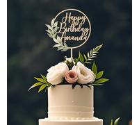 Party to Be Birthday Cake Topper Custom Name with Green Leaves Wooden Personalized Happy Birthday Cake Decoration Party Topper Design 03