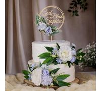 Party to Be God Bless Baptism Cake Topper with Handcrafted 3D Artificial Flower Arrangement Custom Name Personalized 3D Floral Cake Decoration for Christening (Design 03)
