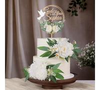 Party to Be God Bless Baptism Cake Topper with Handcrafted 3D Artificial Flower Arrangement Custom Name Personalized 3D Floral Cake Decoration for Christening (Design 01)