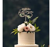 Party to Be Personalized Mr & Mrs Wedding Cake Topper in Wood Custom Last Name Date Text Wedding Anniversary Cake Decoration Green Leaves Infinity