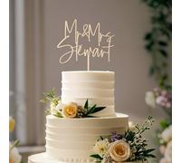 Party to Be Personalized Mr & Mrs Wedding Cake Topper with Custom Bride and Groom's Last Name Anniversary Cake Decoration in Wood