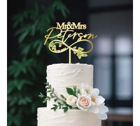 Party to Be Personalized Mr & Mrs Wedding Cake Topper with Custom Last Name and Date Wedding Anniversary Cake Decoration UV-Printed Green Leaves Infinity Design