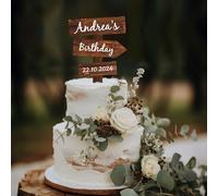 Party to Be Personalized Rustic Wooden Birthday Cake Topper - Custom Name & Date - 6 Inch - Earth Tones