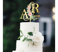 Party to Be Personalized Wedding Cake Topper in Acrylic Custom Bride and Groom Initial Cake Topper Cake Decoration (Design 04)