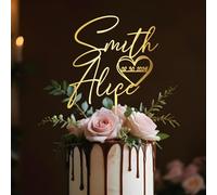 Party to Be Wedding Cake Topper Custom Bride & Groom's Names and Wedding Date in Heart Personalized Cake Decoration in Acrylic