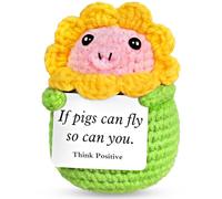 PARTY TONIGHT Positive Crochet Animals Pig Gifts, Emotional Support Handmade Positive Crochet Gifts with Positive Affirmations Cards for Cheer Up Novelty Mini Funny Sunflower Pig Decor