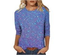 Party Top, Sparkly Tops for Women UK 3/4 Sleeve Top Sequin Glitter Graphics Print Tunic Trendy Casual Evening Party Going Out T-Shirt Pullover Loose Fit Daily Ladies Tunics