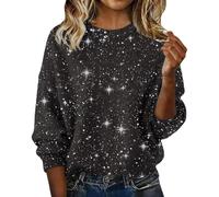 Party Tops for Women UK Going Out,Long Sleeve Sparkle Jumpers Plus Size Sequin Crew Collar Long Sleeve Knitted Tops Glittery Tunic Thick Cotton Glitzy Jumper Casual Lapel Sweater Black Evening XL