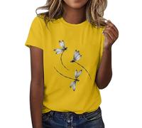 Party Tops for Women UK V Neck Clothing Plus Size Classic-Fit Short-Sleeve Crewneck T-Shirt Loose Ladies Fleece Tops Tunic Tops for Women UK Today's Deals Yellow