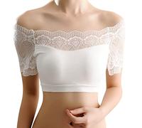 Party Tops-Halter Neck Top Womens Padded Bandeau Bra Short Sleeve Convertible Bralettes Basic Layer Off Shoulder Top Bra (White, One Size)