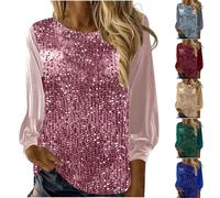Party Tops UK for Women Round Neck Solid 3/4 Sleeve Pullover Jumpers Womens Sparkly Velvet Shimmer Shirt Glitter Top Sparkly Festival Party Blouses Shining Tees UK Size Sale
