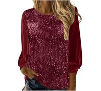 Party Tops UK for Women Round Neck Solid 3/4 Sleeve Pullover Jumpers Womens Sparkly Velvet Shimmer Shirt Glitter Top Sparkly Festival Party Blouses Shining Tees UK Size Sale