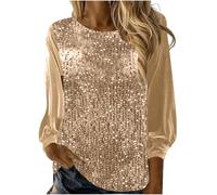 Party Tops UK for Women Round Neck Solid 3/4 Sleeve Pullover Jumpers Womens Sparkly Velvet Shimmer Shirt Glitter Top Sparkly Festival Party Blouses Shining Tees UK Size Sale