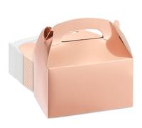 Party Treat Boxes - 24-Pack Metallic Pink Foil Gable Gift Boxes for Party Favours Small Goodie Candy Boxes for Wedding Birthday 6.2 x 3.6 x 3.4 Inches