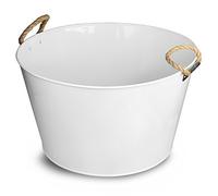 Party Tub with Rope Handles - White Galvanised Steel Drinks Pail Cooler for Beer and Wine Bottles