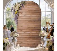 Party Village 6.6ft Brown Rustic Wood Plank Pattern Spandex Fitted Wedding Arch Covers for Round Top Chiara Backdrop Stands - 6.6ft*3.3ft