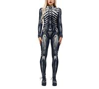 Party Women Skeleton Robot 3d Printing Bodysuit Zipper Back Halloween Costume Full Body Jumpsuit Office Summer Ladies Playsuit Wide Leg Jumpsuit Denim For Women Plus Size (Black, XL)