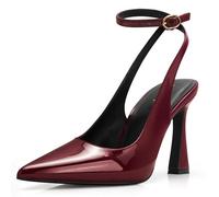 PARTY Womens Pointed Closed Toe Heels Stiletto Slingback High Heel for Women Dressy Pumps for Wedding and Office Work or Going Out, Burgundy Patent, 4.5 UK