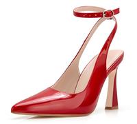 PARTY Womens Pointed Closed Toe Heels Stiletto Slingback High Heel for Women Dressy Pumps for Wedding and Office Work or Going Out, Red Patent, 4 UK