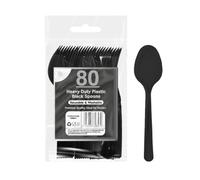 Party2u ® Black Reusable Washable Spoons comercial Grade Heavy Duty New Improve Quality Spoon Ideal for Tableware Dinnerware (WALI) Pack of 80
