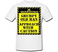 Partybitz Warning Grumpy Old Man Approach with Caution T Shirt (Medium) White