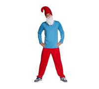 Partychimp Smurfs Costume, Gnome Costume Men, Dwarf for Adults, Red - Trousers, Shirt, Hat and Beard - Size 2XL