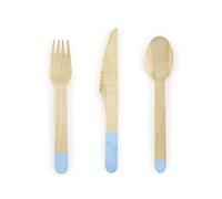 PartyDeco 18 Pastel Blue Wooden Cutlery - Dusty Blue