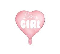 PartyDeco 18" Pastel Foil Heart Balloon in White & Pink - "It’s a Girl" Baby Shower Decoration, 45 cm, Perfect for Gender Reveal and Baby Announcements