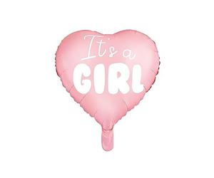 PartyDeco 18" Pastel Foil Heart Balloon in White & Pink - "It’s a Girl" Baby Shower Decoration, 45 cm, Perfect for Gender Reveal and Baby Announcements