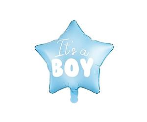 PartyDeco 19" Pastel Foil Heart Balloon in White & Blue - "It’s a Boy" Baby Shower Decoration, 48 cm, Perfect for Gender Reveal and Baby Announcements