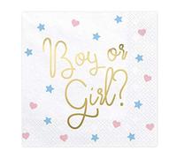 PartyDeco 20 x Boy or Girl Paper Napkins for Gender Reveal Party