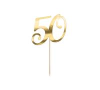 PartyDeco Birthday Cake Topper - 50th Birthday Party with the Number 50 in Gold - Height Approx. 20.5 cm 1 Piece Cake Decoration Cupcake Topper for Birthday Anniversary Round Birthday