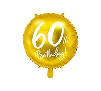 PartyDeco 60th Birthday Gold Foil Balloon, Gold, 45 cm, Perfect for Birthdays,Birthday Hanging Decoration For Adults
