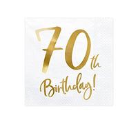 PartyDeco 70th Birday White Paper Napkins Birthday Decorations for Round Birthday Decorative Napkins Paper Handkerchiefs Printed Table