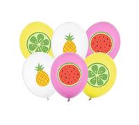 PartyDeco® Balloons Fruit Mix 30 cm, Pack of 6 Latex Balloons with Fruit Motif, Party Balloons with Lemon, Pineapple, Watermelon Print, Colourful Balloons for Birthday, Summer Party Decoration