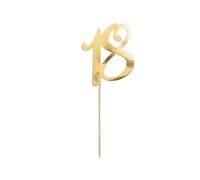 PartyDeco Birthday Cake Topper - 18th Birthday Party with Number 18 in Gold Height Approx. 20.5 cm 1 Piece Cake Decoration Cupcake Topper for Birthday Anniversary Round Birthday