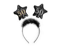PartyDeco Birthday Hairband Unisex - Glitter Headband with Feathers, Stars, and Number | Fun Party Accessory for Celebrating Birthdays (Age 50)