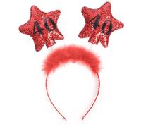 PartyDeco Birthday Hairband Unisex - Glitter Headband with Feathers, Stars, and Number | Fun Party Accessory for Celebrating Birthdays (Age 40)
