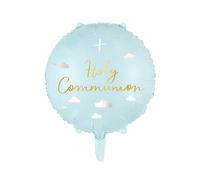 PartyDeco Blue Holy Communion Foil Balloon, Pastel Religious Balloon, Childrens Communion Decorations