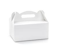 PartyDeco Cake Box with Handle 19 x 14 x 9 cm Set of 10 - Food Safe & Practical - Folding Boxes Paper Boxes for Cakes Gifts - Cake Boxes Rectangular for Wedding - White