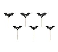 PartyDeco Cake Topper Bats - Set of 6, Black, 10-16 cm, Halloween