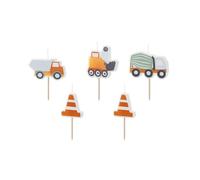 PartyDeco Construction Vehicle Birthday Candles, Digger, Dump Truck, Cement Mixer, Unscented, x6