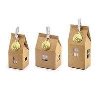 PartyDeco DIY Advent Calendar Houses - 24-Piece Christmas Craft Set | Create Your Own Craft Paper Houses with White Twine, Gold Tags & Wooden Pegs | Perfect for Kids and Family Fun