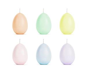 PartyDeco Egg-Shaped Candle Set of 6 - Unscented, Wax, Easter Table Decoration, Modern, All Season, Multi-Color (Pink, Light Purple, Light Green, Blue, Salmon, Light Yellow)