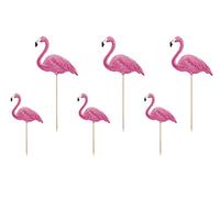 PartyDeco Flamingo Cake and Canape Toppers - Pack of 6, Pink Flamingo Shapes, Ideal for Tropical and Hawaiian-Themed Parties, Perfect for Cocktails and Birthdays